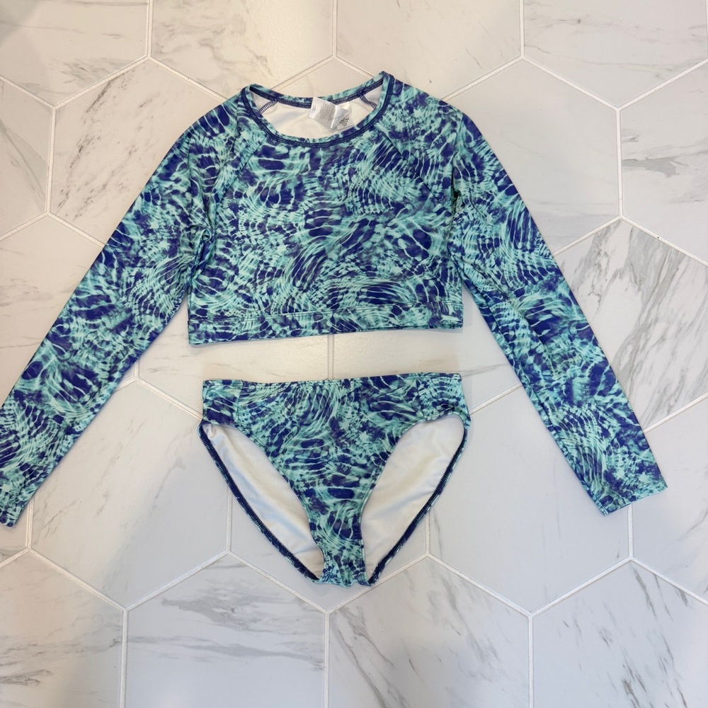 Zella Kids Swim Rashguard Set in Blue and Green